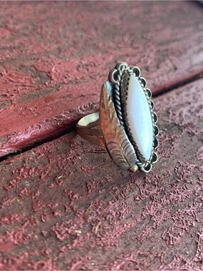 Vintage 90s stock new Navajo  Sterling  Leaf Marquise Ring